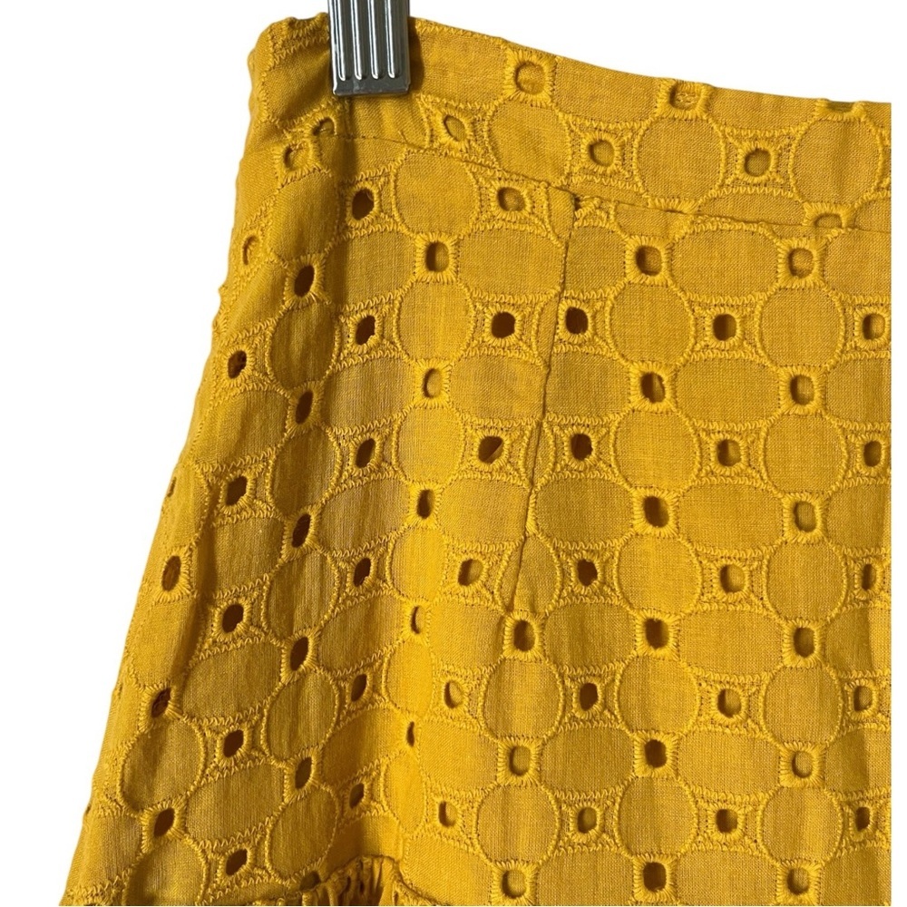 House of Harlow 1960 Size Small Mustard Yellow Eyelet Lace Tiered Midi Skirt - Picture 8 of 8